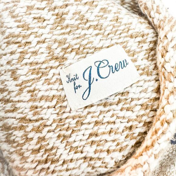 J. Crew Banded Woven Knitted Turtle Neck Top Beige Blue Size L - Picture 6 of 7